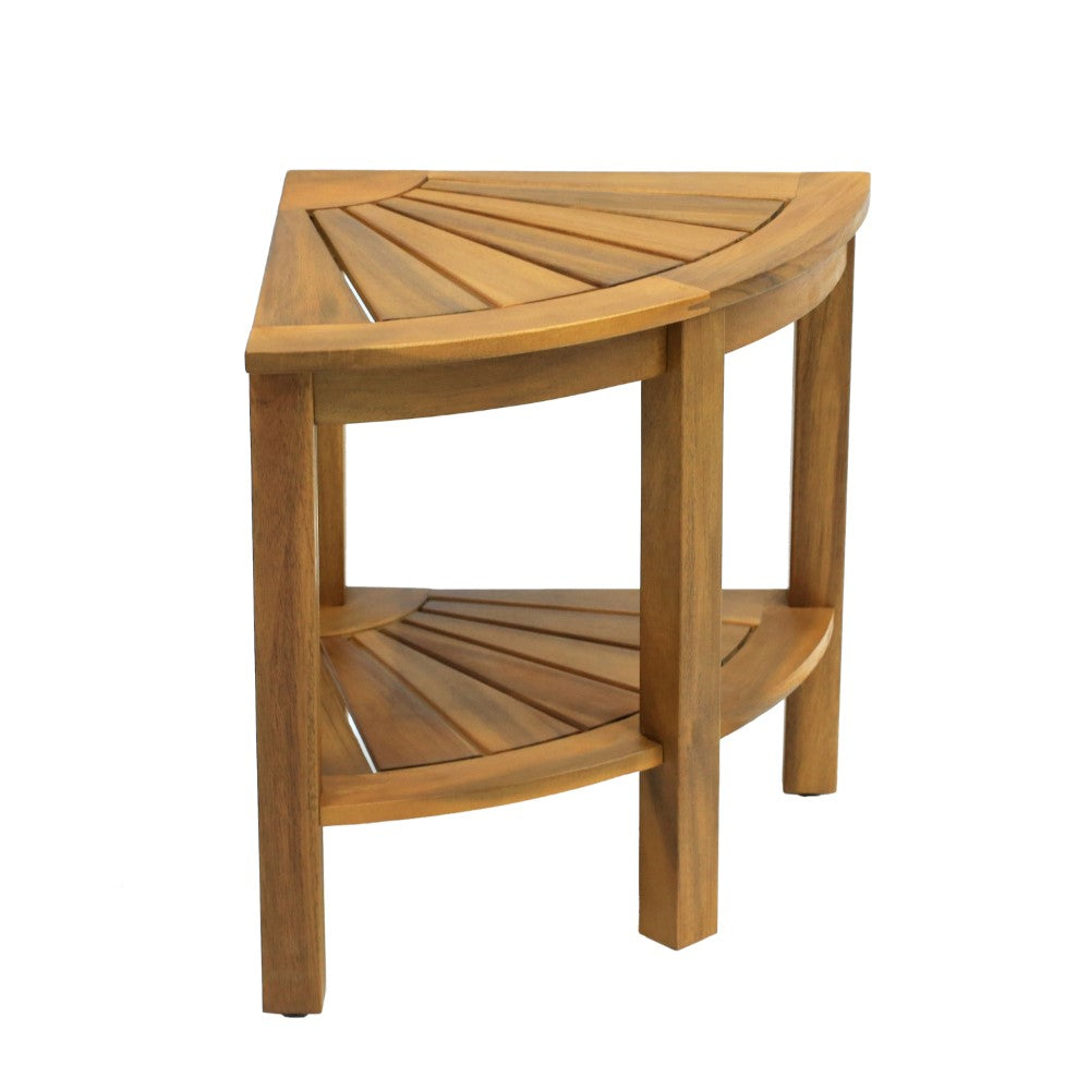Mossen 18" Classic Coastal Solid Acacia Wood Indoor/Outdoor Corner Shower Bench with Shelf