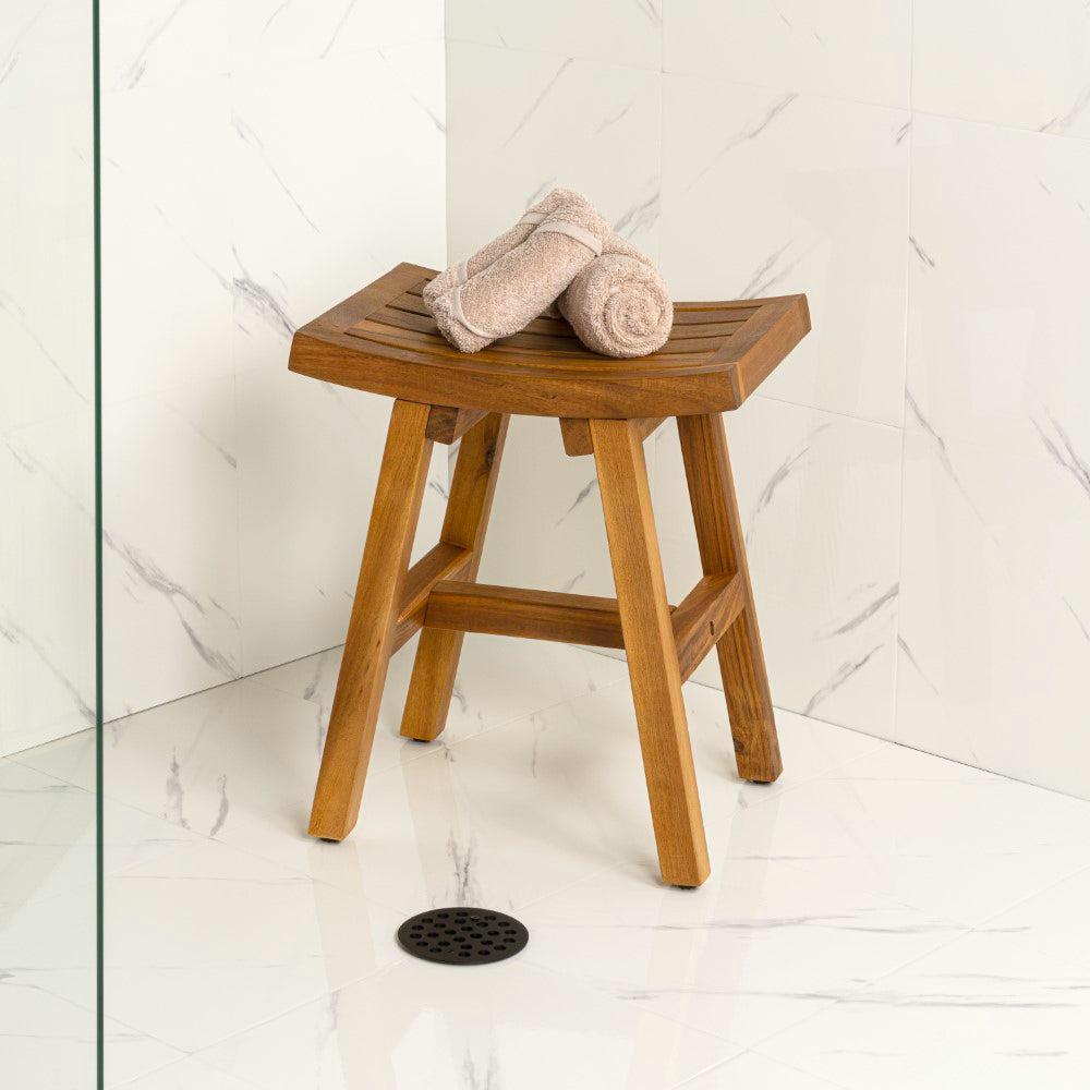 Nuvair 15.75" Traditional Classic Slatted Solid Acacia Wood Indoor/Outdoor Shower Stool - Image 2
