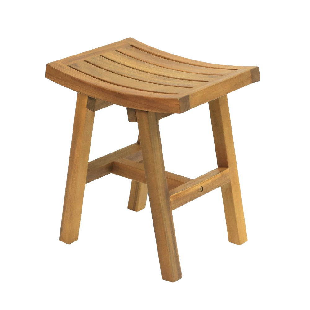 Nuvair 15.75" Traditional Classic Slatted Solid Acacia Wood Indoor/Outdoor Shower Stool